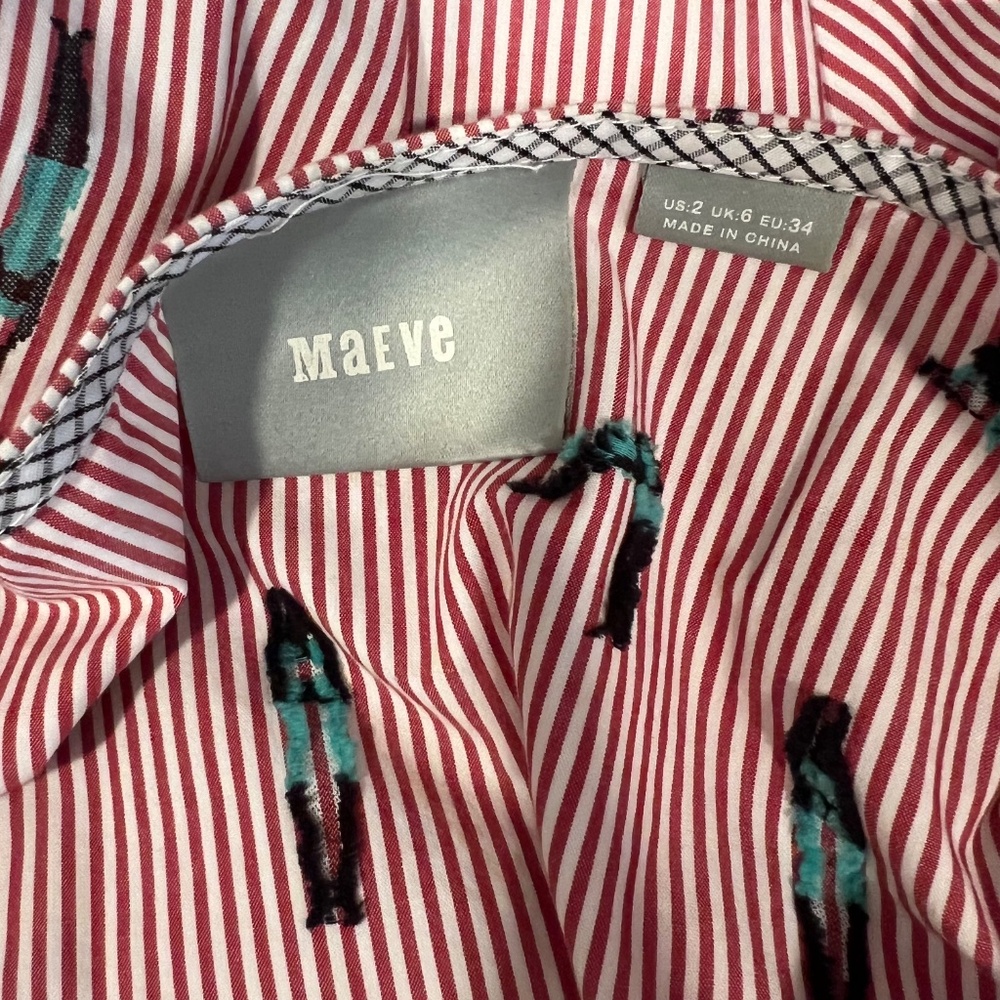 Anthropologie Maeve Bathing Beauty Dress Size 2 Red White Striped Cap Sleeve - Picture 6 of 6
